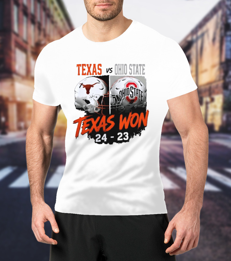 Texas Vs Ohio State 2026 Texas Won 24 23 Helmet Matchup T-Shirt