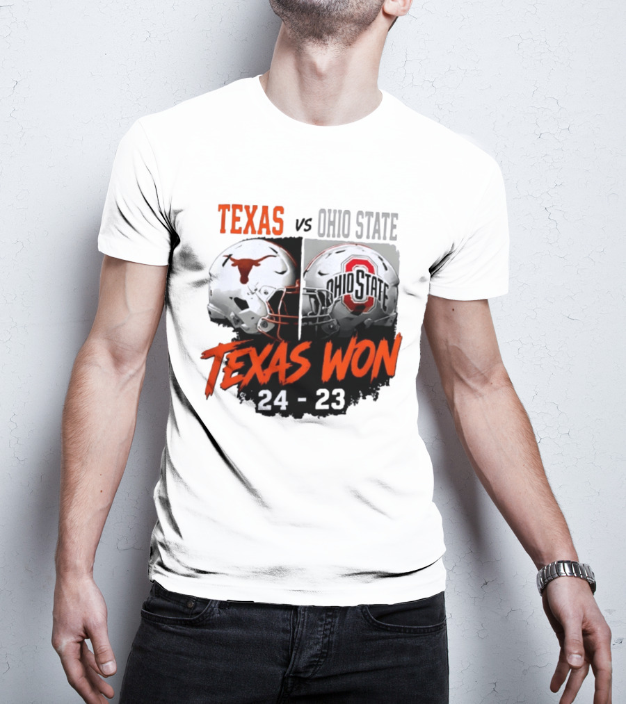 Texas Vs Ohio State 2026 Texas Won 24 23 Helmet Matchup T-Shirt