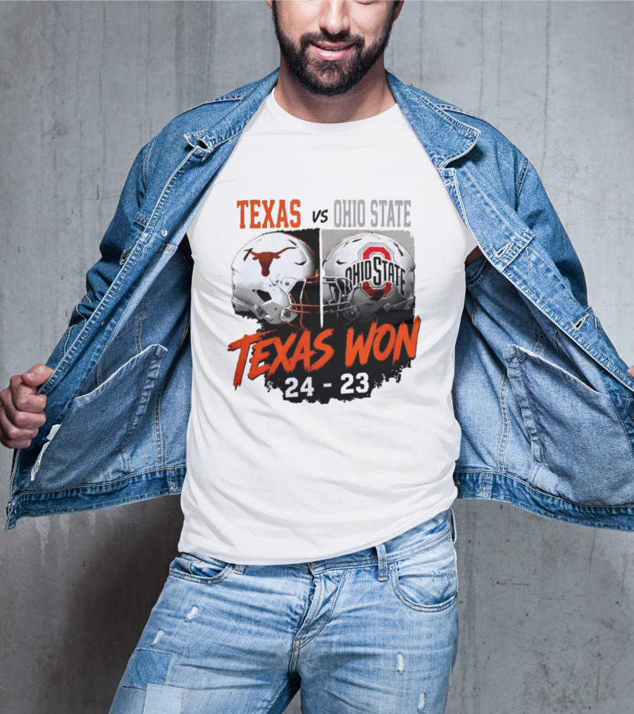Texas Vs Ohio State 2026 Texas Won 24 23 Helmet Matchup T-Shirt