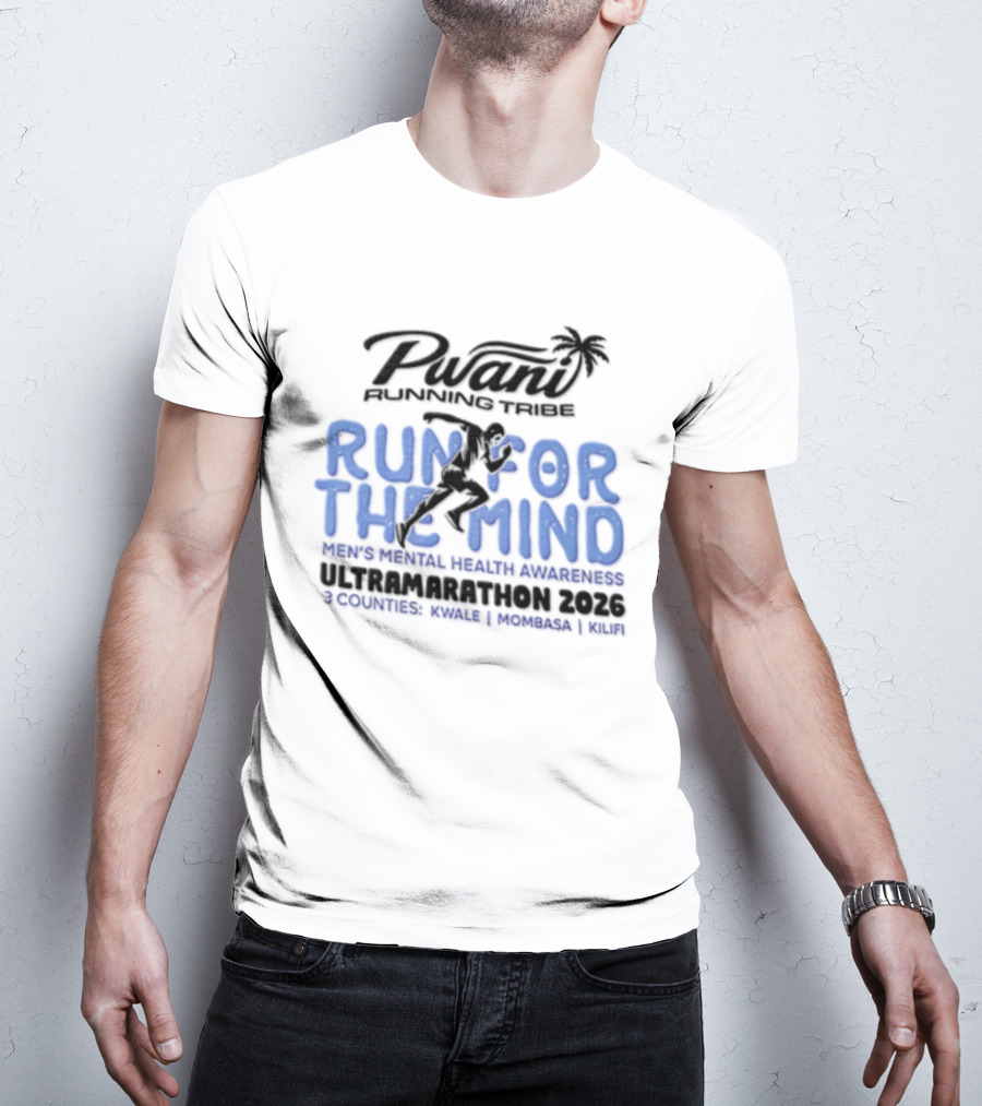 Pwani Running Tribe Run For The Mind Men's Mental Health Awareness Ultramarathon 2023 Five Countries Three Weeks Team T-Shirt