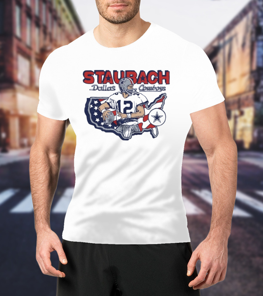 Staubach Dallas Cowboys 12 USA Map Star Helmet Football T-Shirt