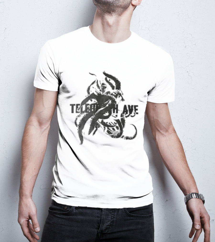 Telegraph Ave Giant Octopus Attacking Sailor Halftone T-Shirt
