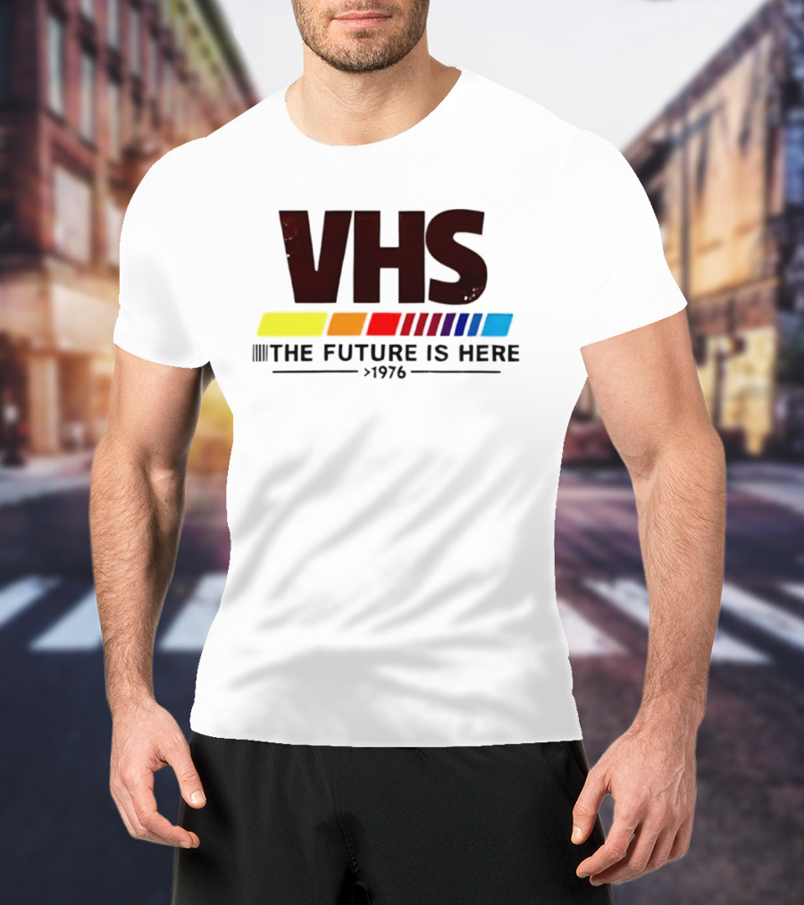 VHS The Future Is Here 1976 Retro Color Stripes T-Shirt