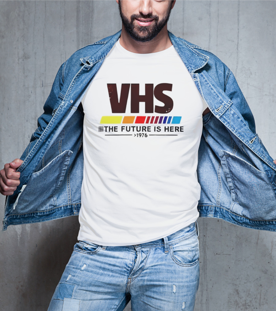 VHS The Future Is Here 1976 Retro Color Stripes T-Shirt