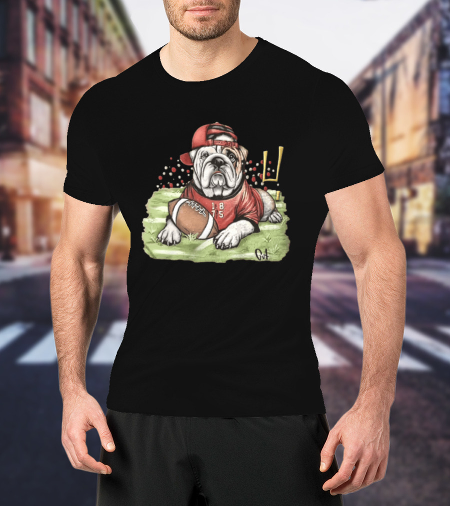 Georgia Bulldogs Football 1875 Bulldog With Cap And Football T-Shirt