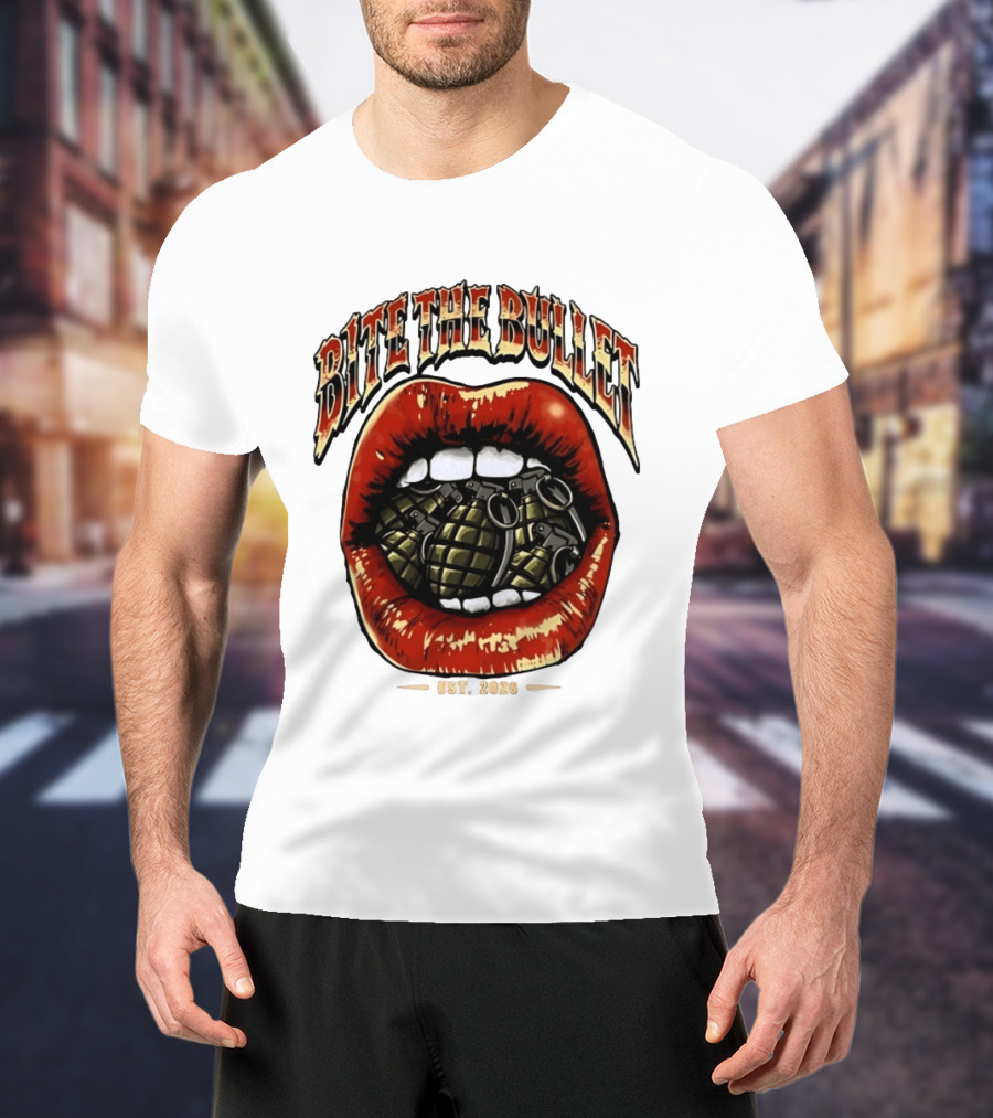 Bite The Bullet Grenade Lips Est 2026 Edgy T-Shirt