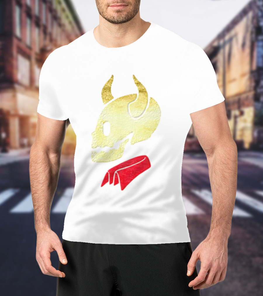 Devil Horn Skull Red Collar Gold Glitter T-Shirt