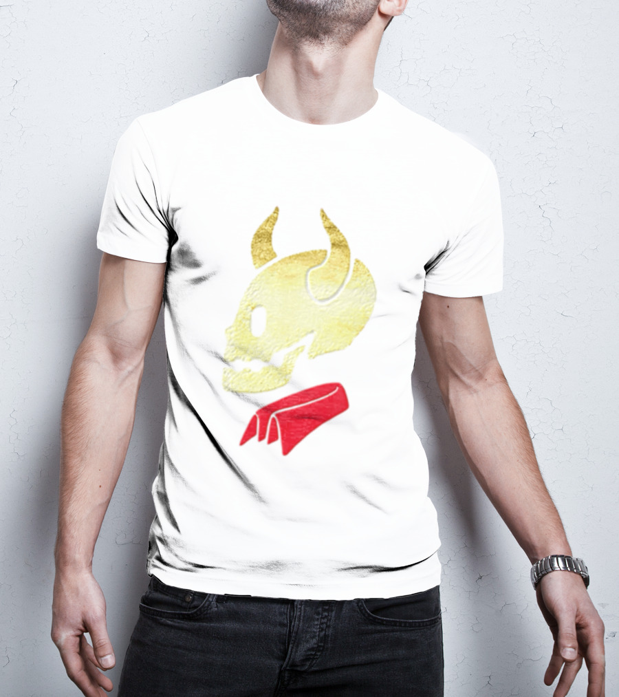 Devil Horn Skull Red Collar Gold Glitter T-Shirt