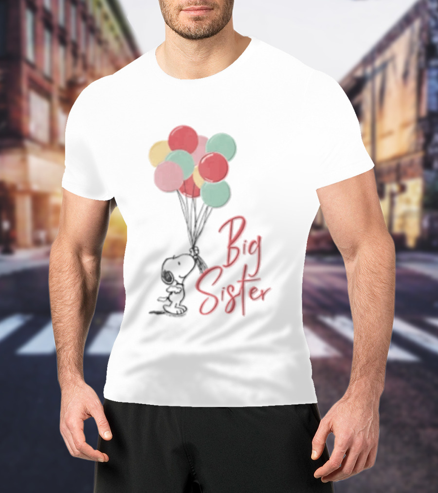 Peanuts Snoopy Big Sister Pastel Balloons Cartoon Dog T-Shirt