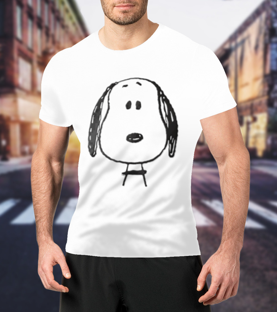 Peanuts Snoopy Dog Head Front Facing Black Line Cartoon Drawing T-Shirt