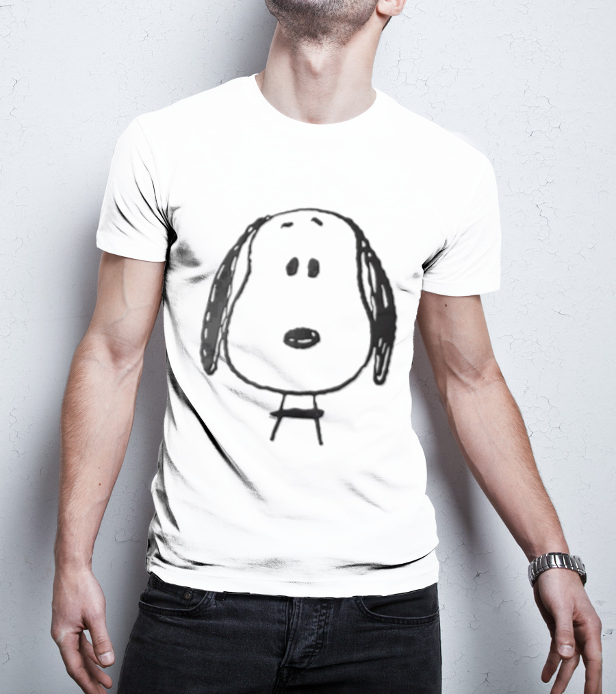 Peanuts Snoopy Dog Head Front Facing Black Line Cartoon Drawing T-Shirt