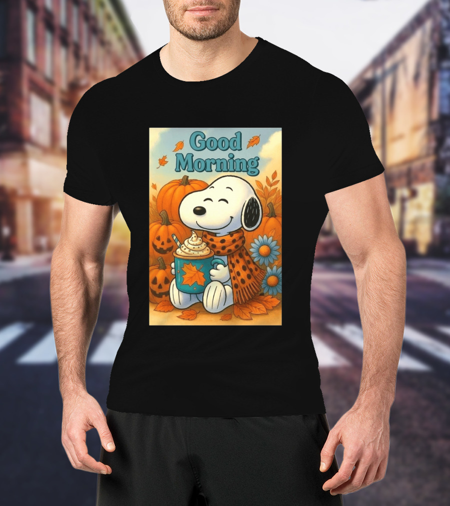 Snoopy Good Morning Autumn Pumpkin Latte Halloween T-Shirt