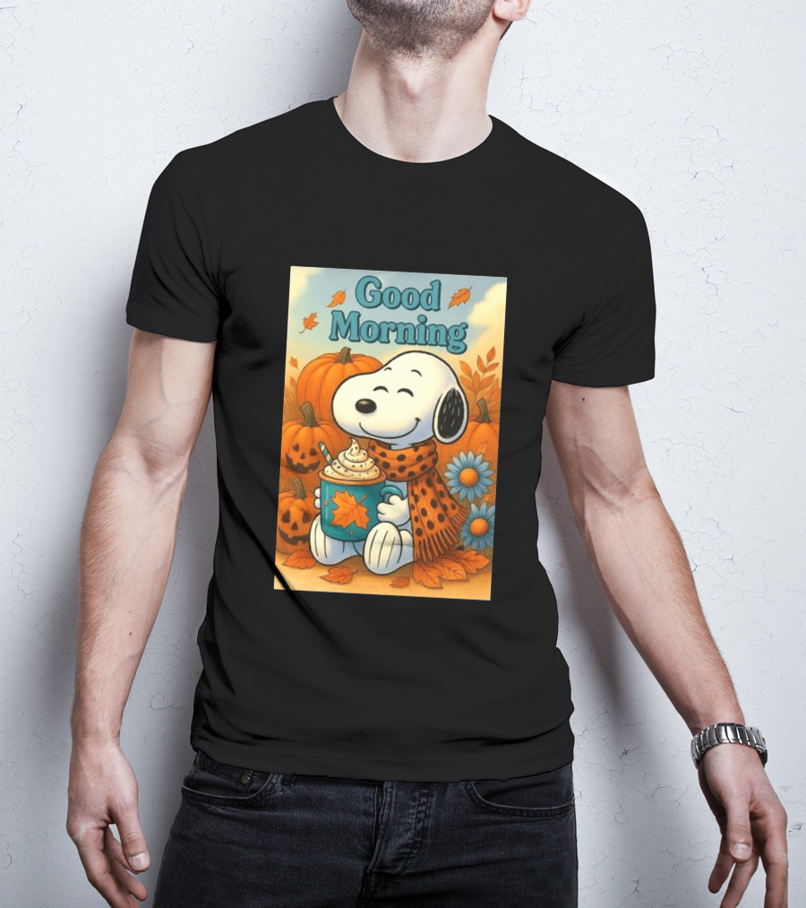 Snoopy Good Morning Autumn Pumpkin Latte Halloween T-Shirt