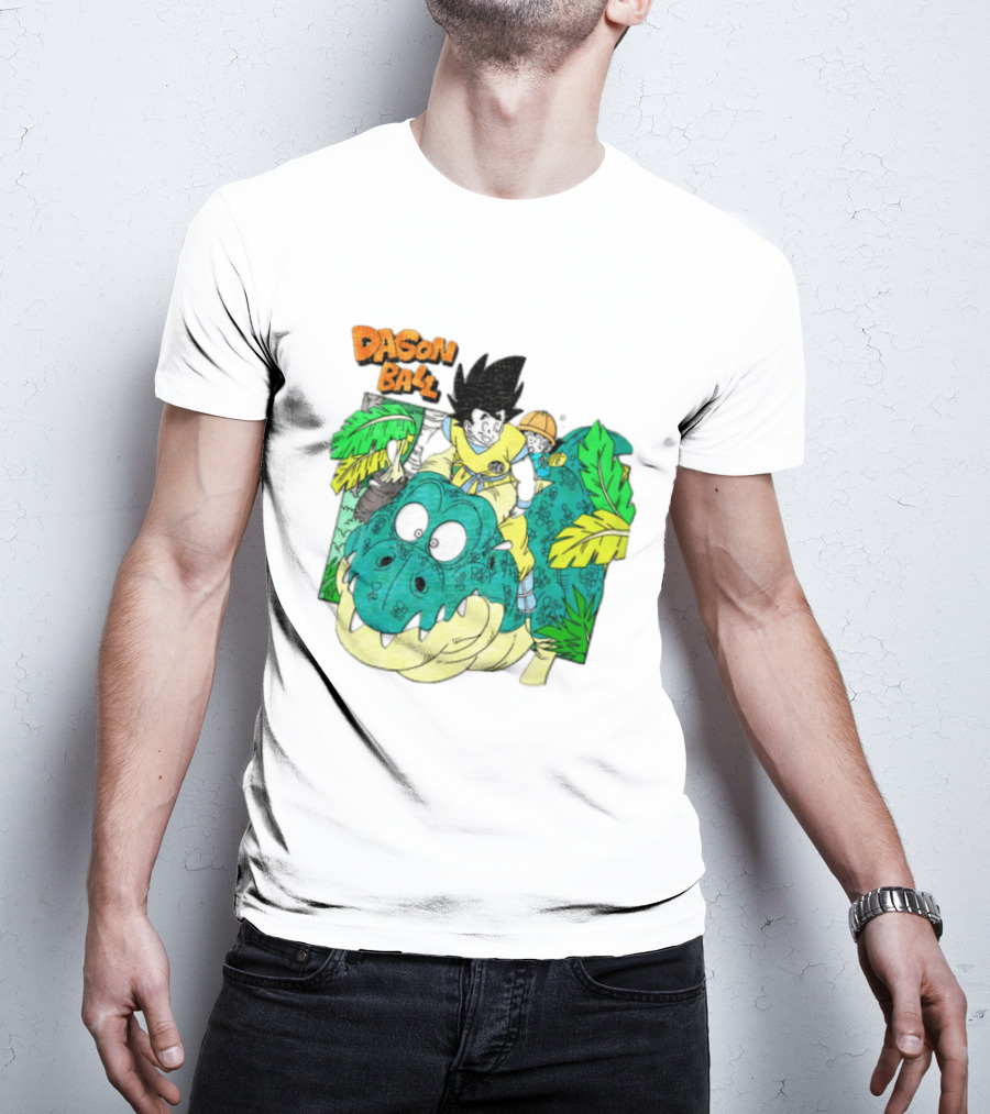 Goku Gohan Riding Dinosaur Dragon Ball Adventure Scene T-Shirt