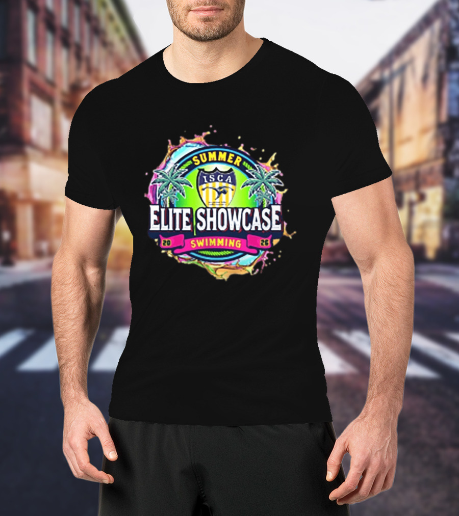 SUMMER ISCA Elite Showcase Swimming 2026 Event With Palm Trees And Splash T-Shirt
