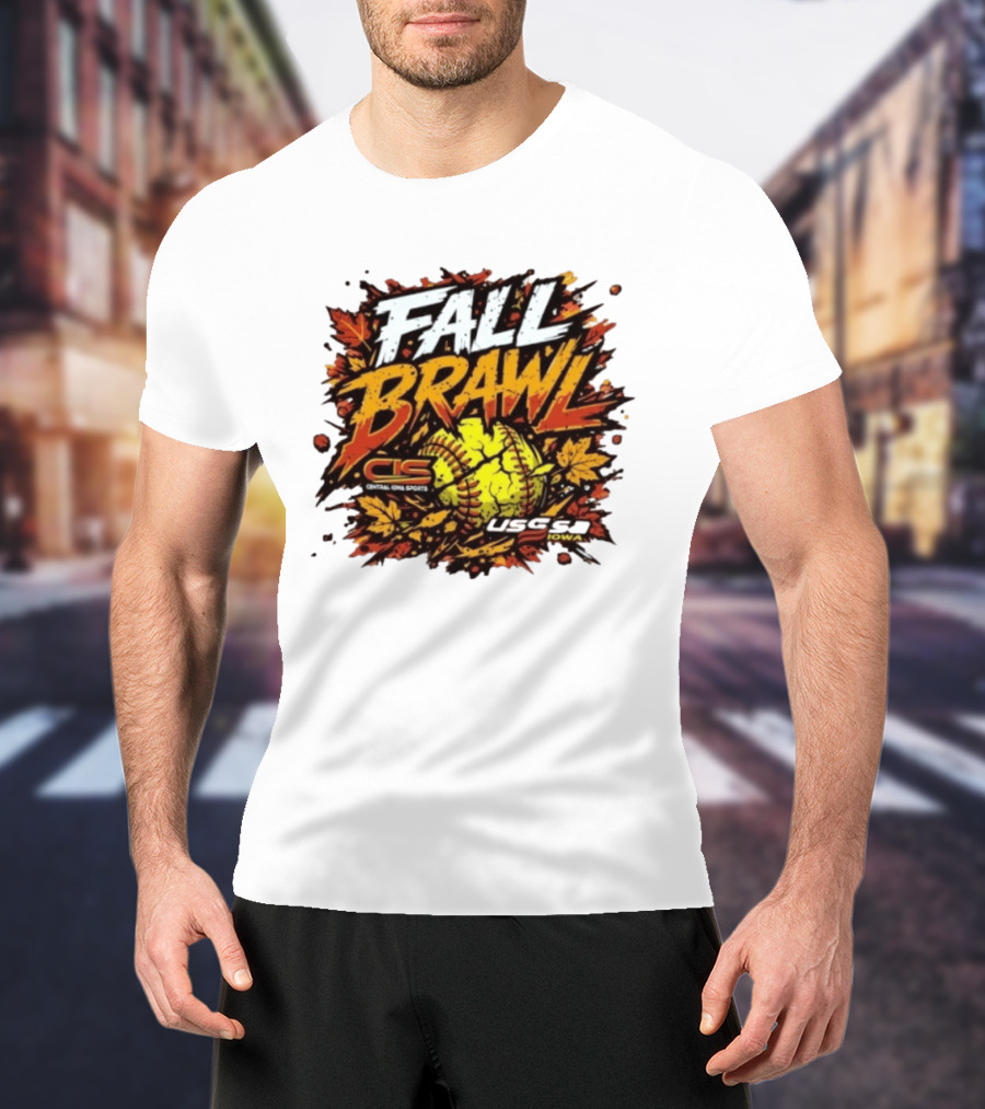 USSSA Fall Brawl Central Iowa Sports Tournament 2026 With Autumn Leaves And Softball T-Shirt