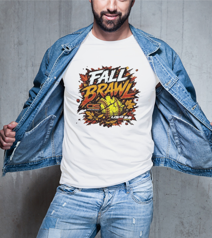 USSSA Fall Brawl Central Iowa Sports Tournament 2026 With Autumn Leaves And Softball T-Shirt