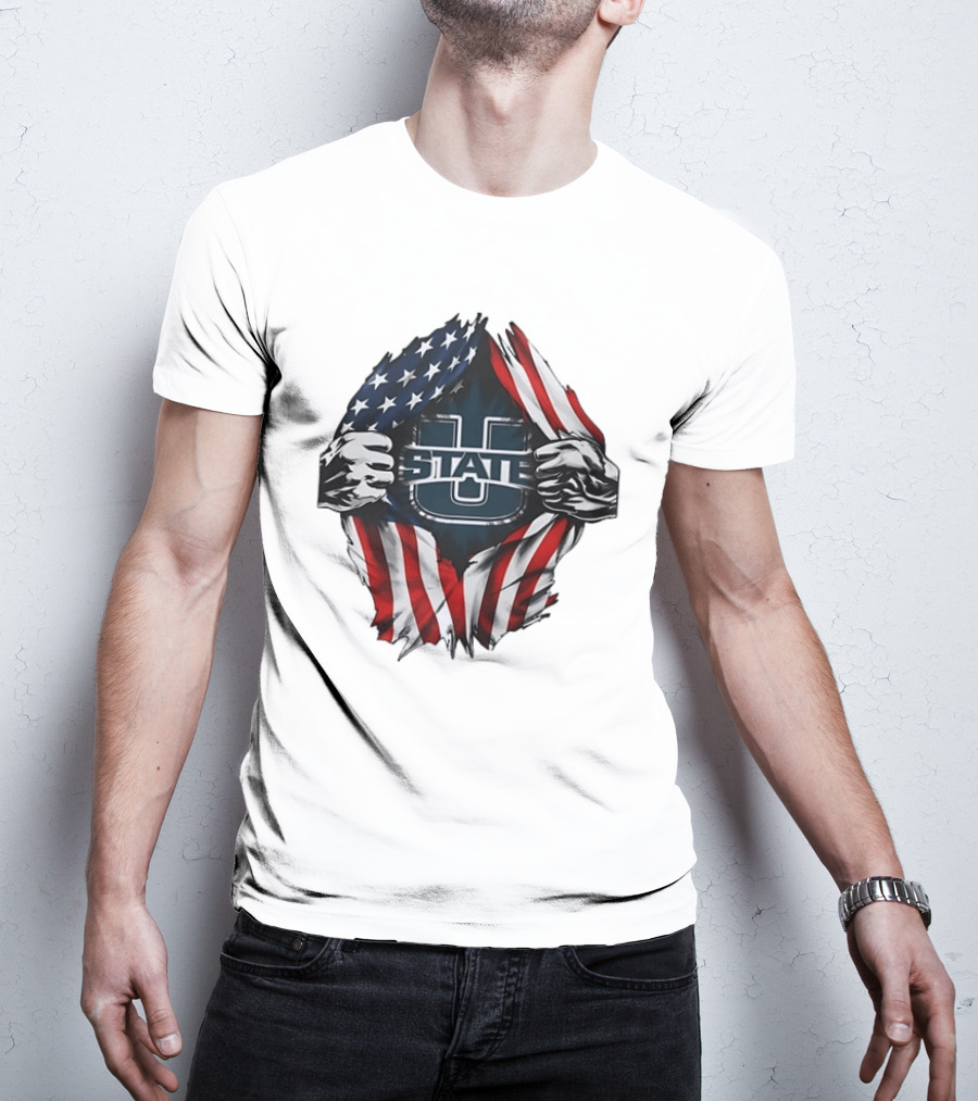 Utah State University American Flag Ripped U State T-Shirt