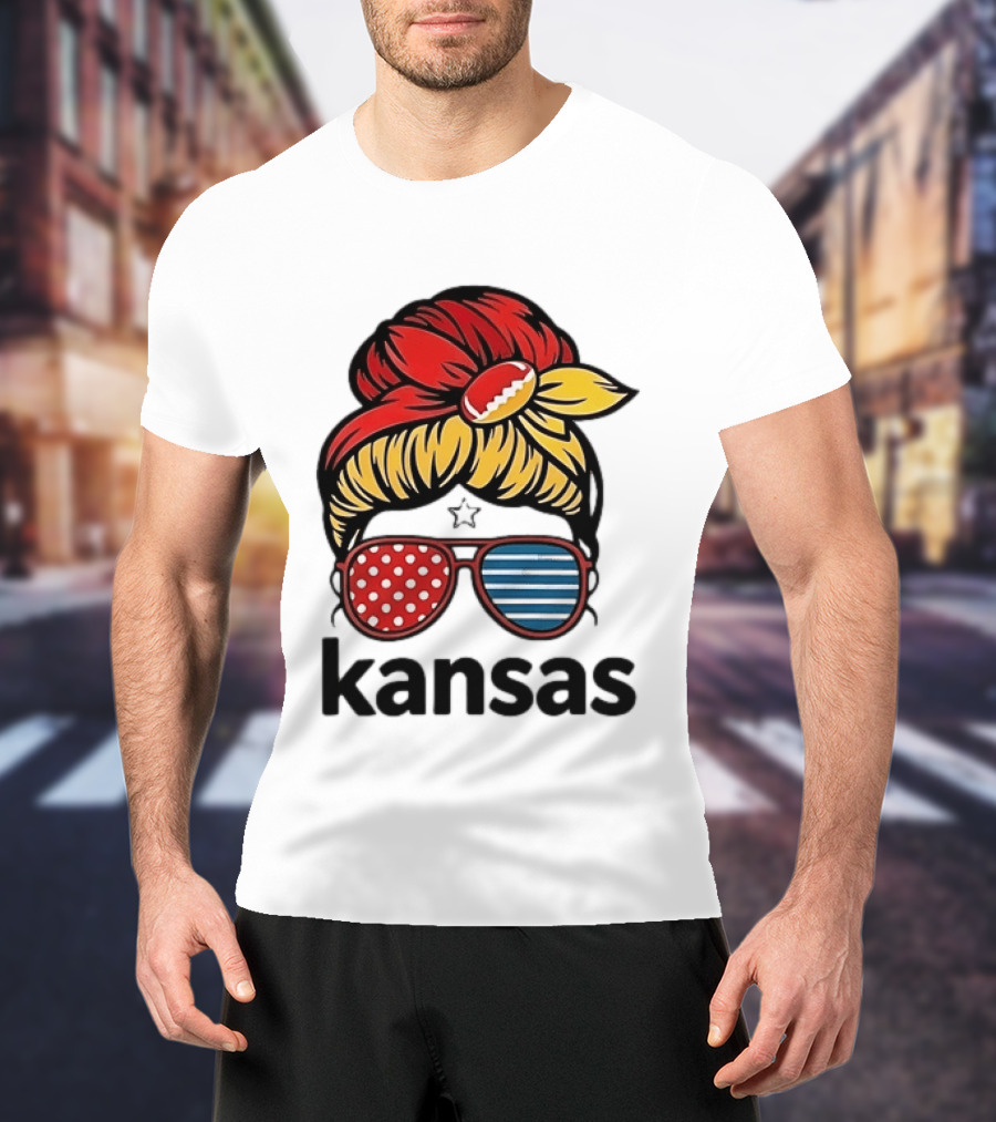 Kansas City Chiefs Royals Football Game Day Messy Bun Girl T-Shirt