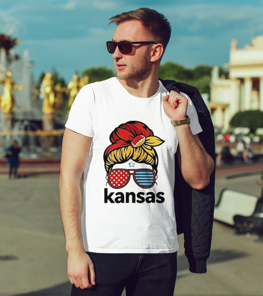 Kansas City Chiefs Royals Football Game Day Messy Bun Girl T-Shirt