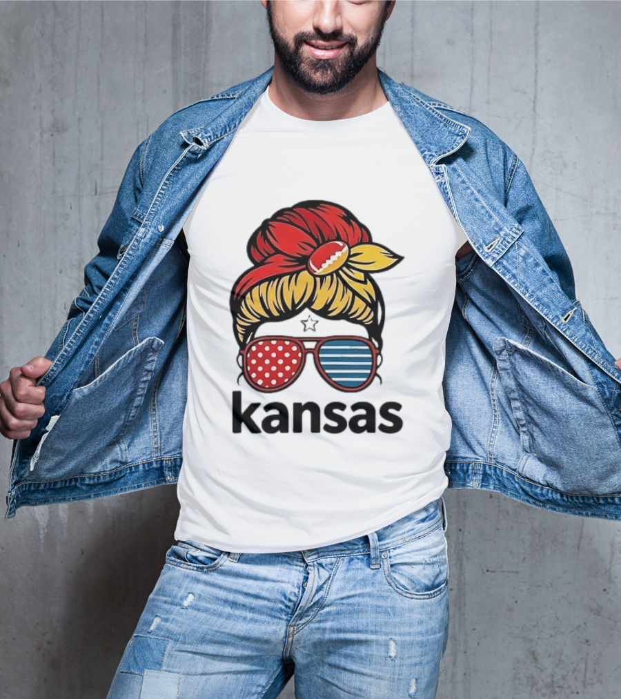Kansas City Chiefs Royals Football Game Day Messy Bun Girl T-Shirt