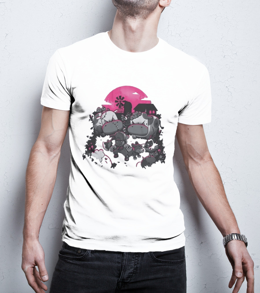 Zombie Farm Undead Creepy Cows Horror Scene T-Shirt