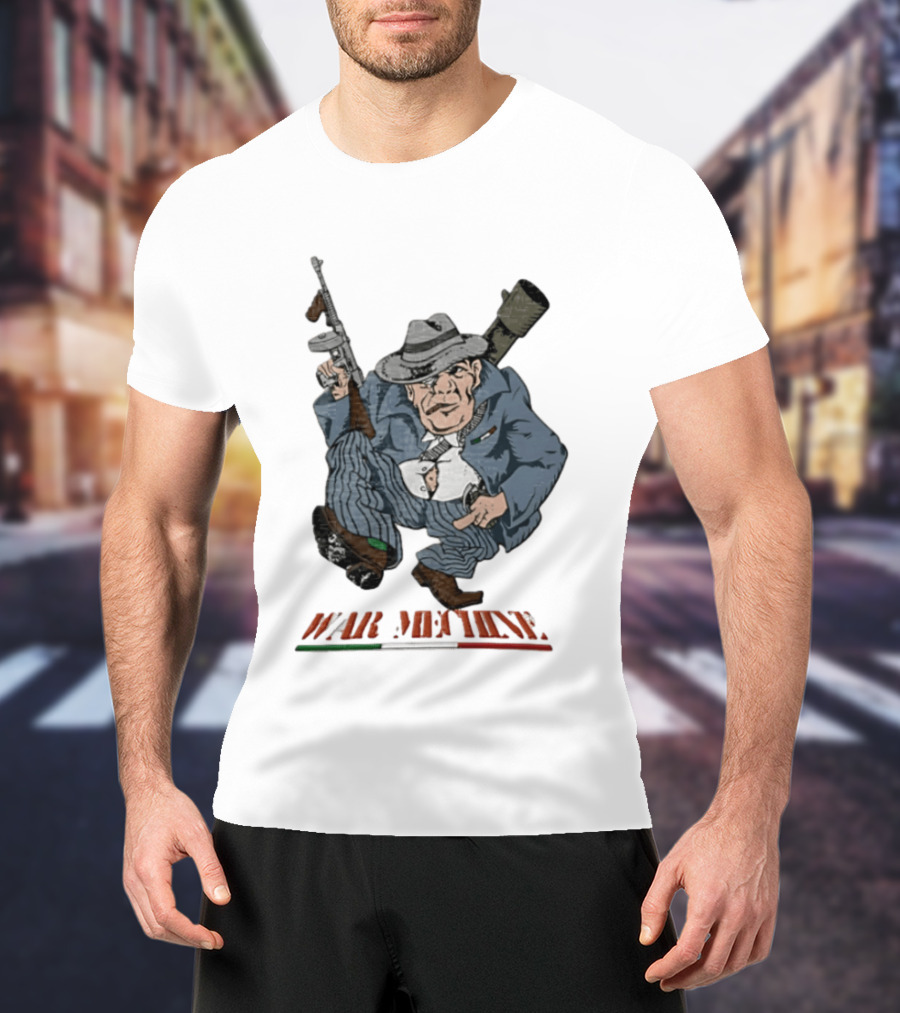 Mafioso Cartoon War Machine Italy Flag Mobster Character With Guns T-Shirt