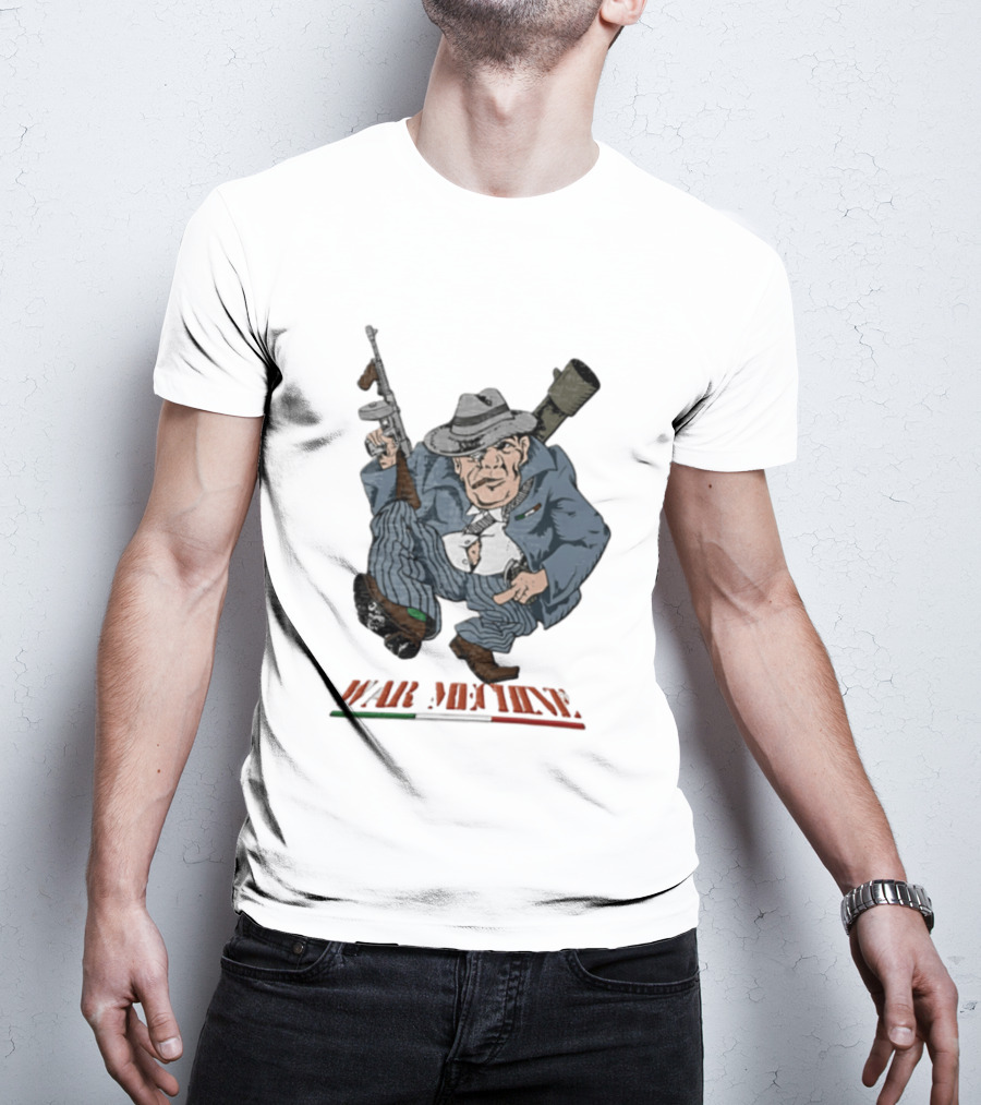 Mafioso Cartoon War Machine Italy Flag Mobster Character With Guns T-Shirt
