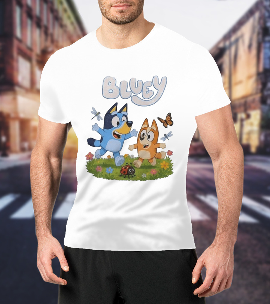 Bluey And Friends Playing With Bugs And Butterflies In The Meadow T-Shirt