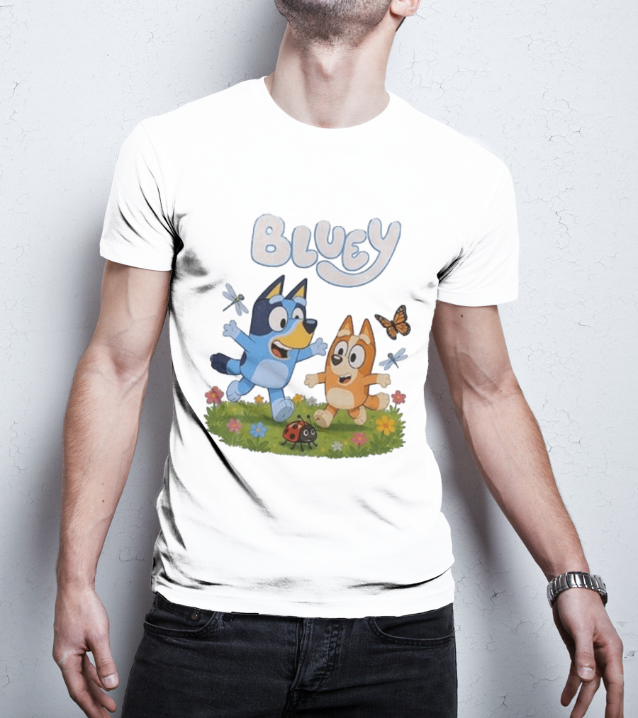 Bluey And Friends Playing With Bugs And Butterflies In The Meadow T-Shirt