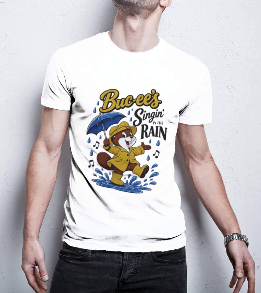Buc Ee's Singin In The Rain Umbrella Beaver Cheerful Splash T-Shirt