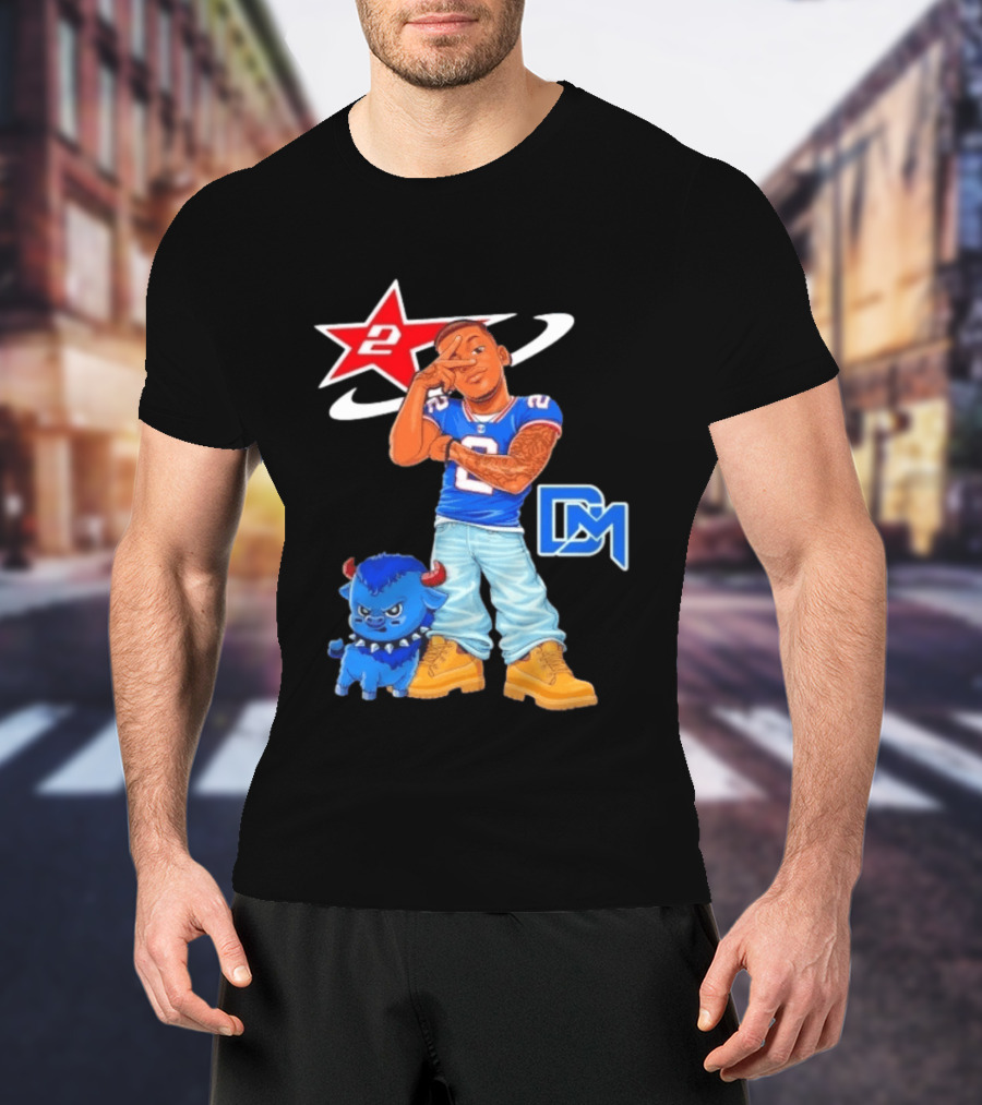 DJ Moore No 2 Buffalo Bills Cartoon Player With Buffalo And Red Star T-Shirt