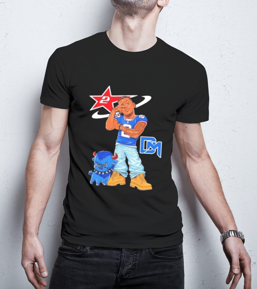 DJ Moore No 2 Buffalo Bills Cartoon Player With Buffalo And Red Star T-Shirt