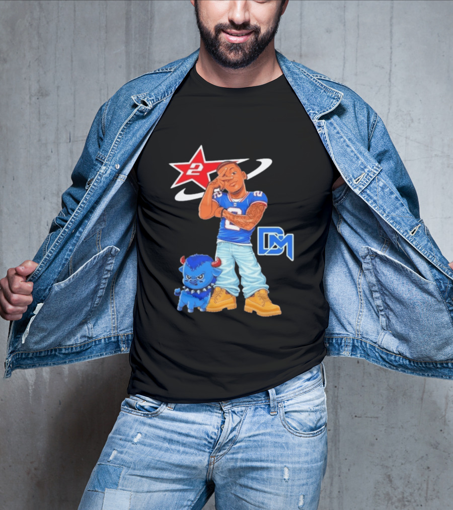 DJ Moore No 2 Buffalo Bills Cartoon Player With Buffalo And Red Star T-Shirt