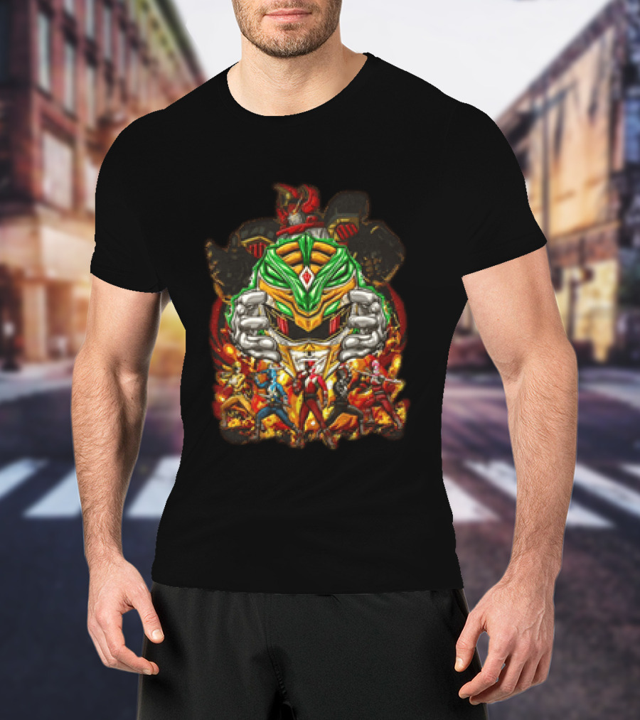 Mighty Morphin Power Rangers Green Ranger Red Ranger Megazord Characters T-Shirt