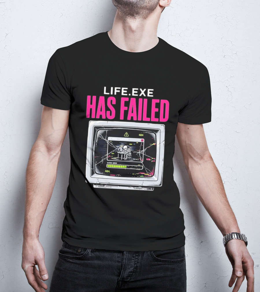 Lifeexe Has Failed System Error 404 Skeleton Computer Retro Monitor T-Shirt