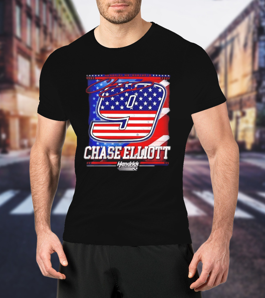 Chase Elliott 9 Hendrick Motorsports American Flag Racing T-Shirt