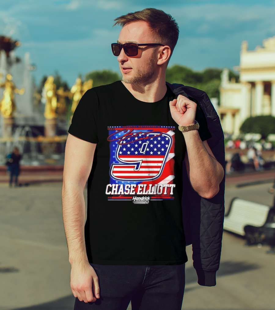 Chase Elliott 9 Hendrick Motorsports American Flag Racing T-Shirt