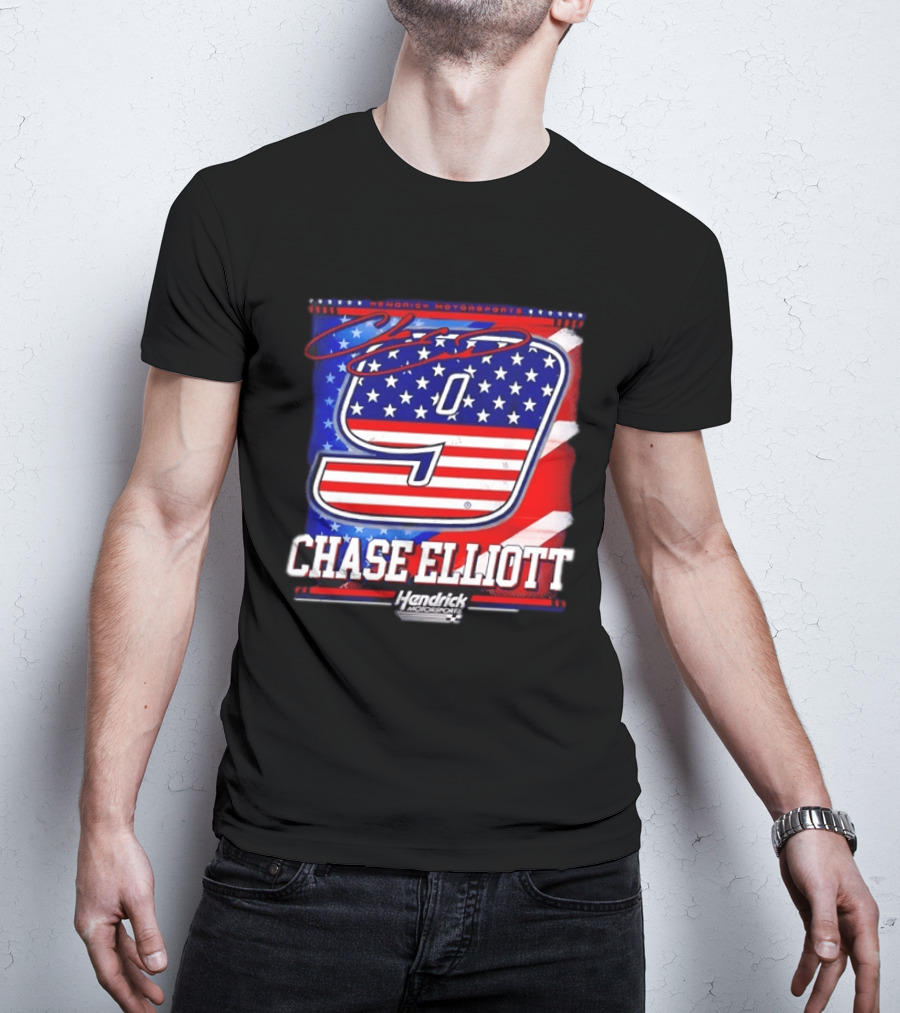 Chase Elliott 9 Hendrick Motorsports American Flag Racing T-Shirt