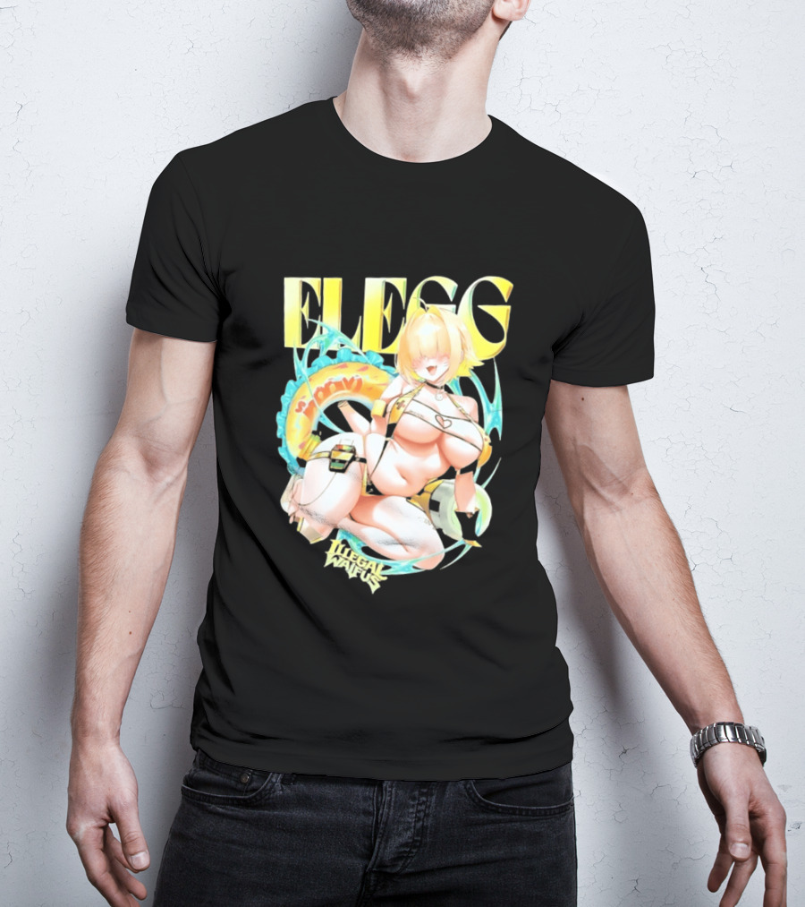 Elegg Illegal Waifus Electric Anime Character Beach Vibes T-Shirt