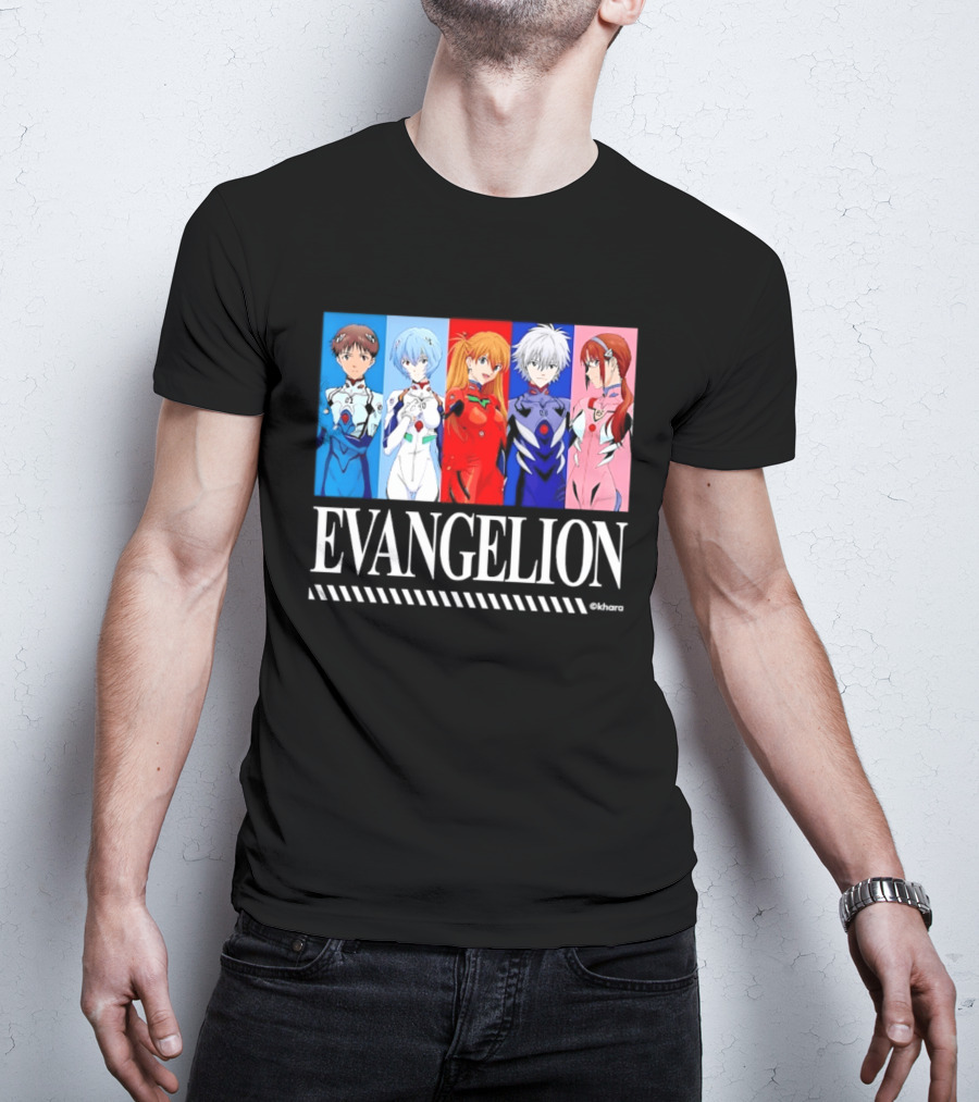 Evangelion Group Shinji Ikari Rei Asuka Kaworu Mari Characters Anime Series T-Shirt