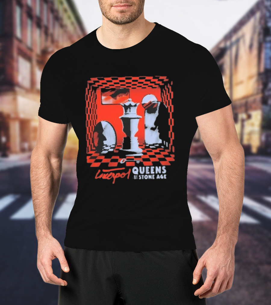 Interpol Gig At Estadio Ciudad De Los Deportes Mexico March 6 2027 Featuring Queens Of The Stone Age Chess Visuals T-Shirt