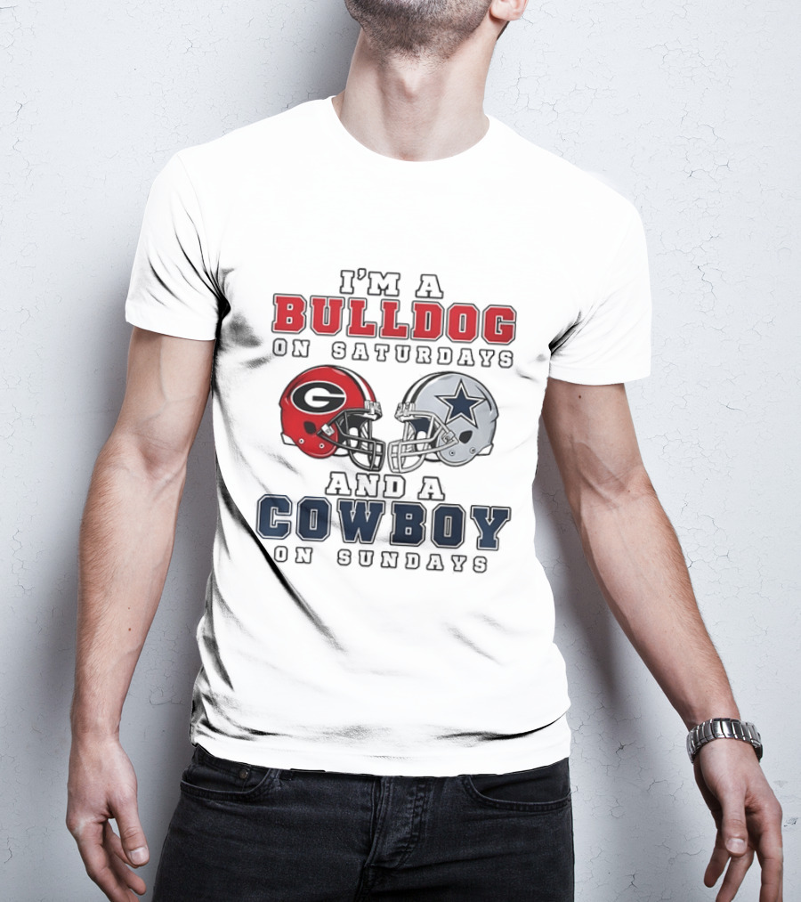 I'm A Bulldog On Saturdays And A Cowboy On Sundays Football Helmets T-Shirt