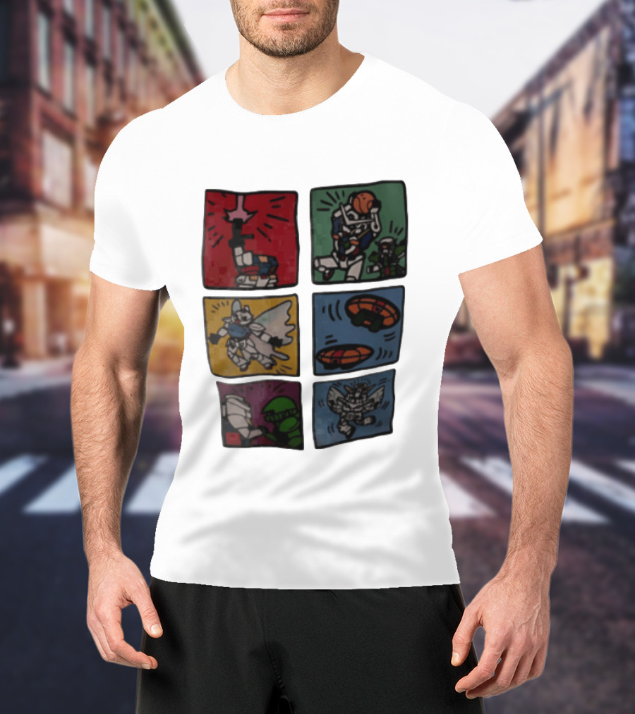 Keith Haring Japanese Mecha Robot Comic Panels Pop Cartoon T-Shirt