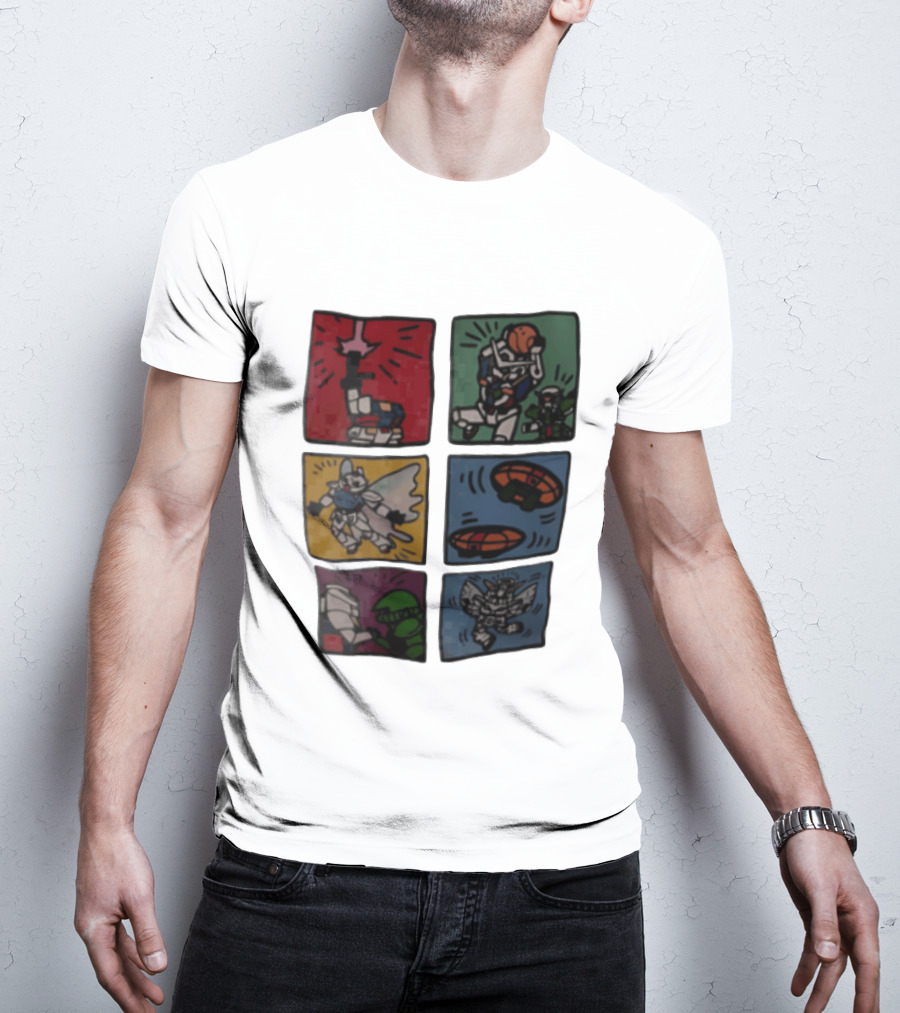 Keith Haring Japanese Mecha Robot Comic Panels Pop Cartoon T-Shirt
