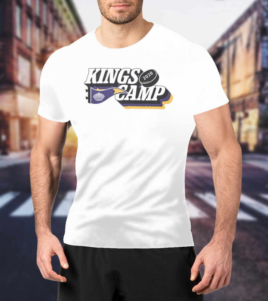 Kings Camp 2026 Hockey Sports Banner Whistle Puck T-Shirt