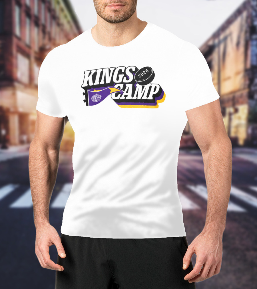 Kings Camp 2026 Hockey Puck Purple Banner T-Shirt