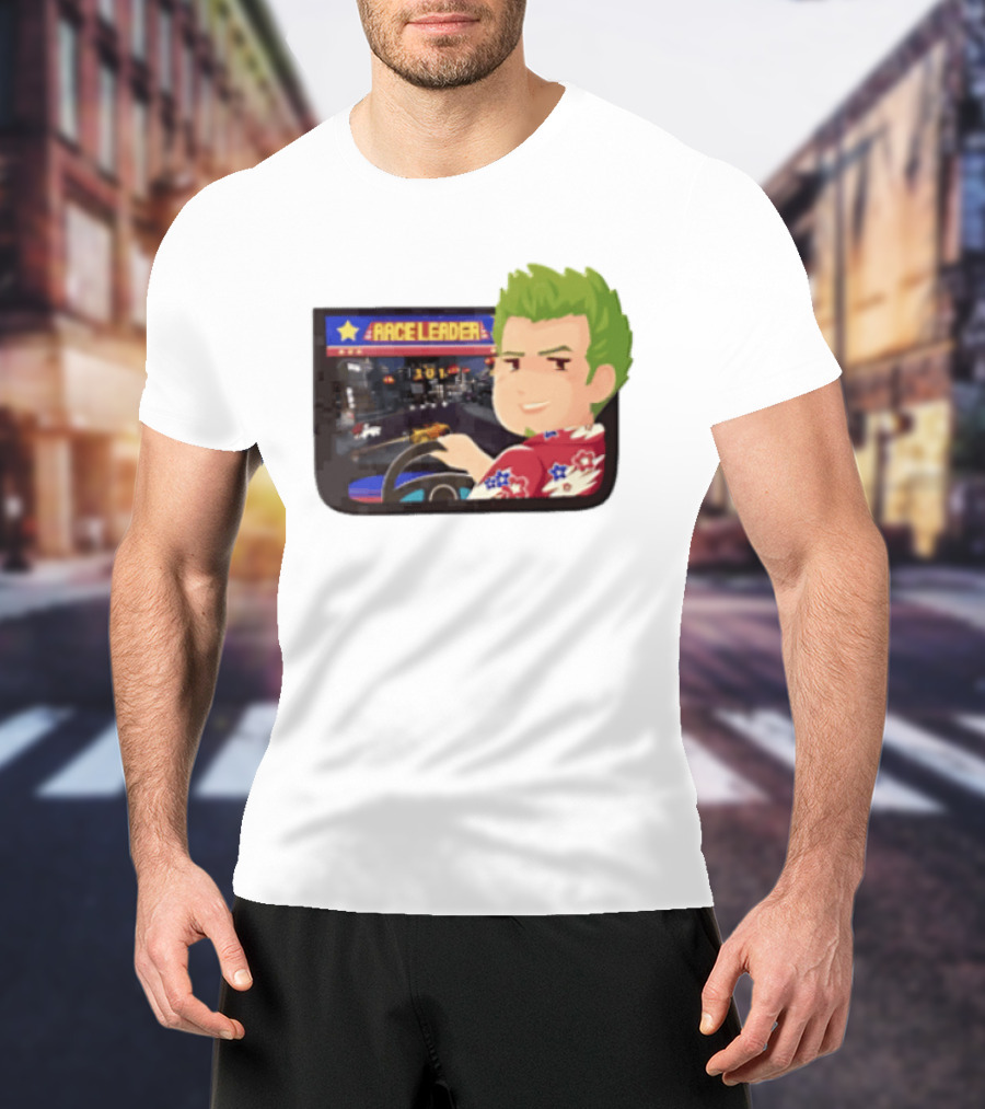 Race Leader Arcade Game Green Hair Cartoon Driver T-Shirt