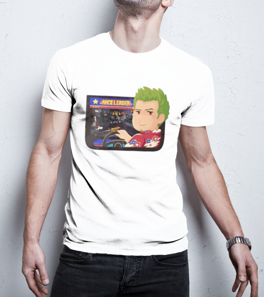Race Leader Arcade Game Green Hair Cartoon Driver T-Shirt