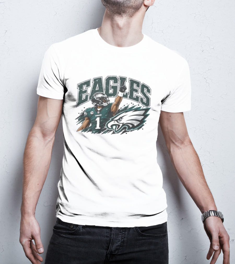 Eagles Quarterback Number One Victory Celebration Football T-Shirt